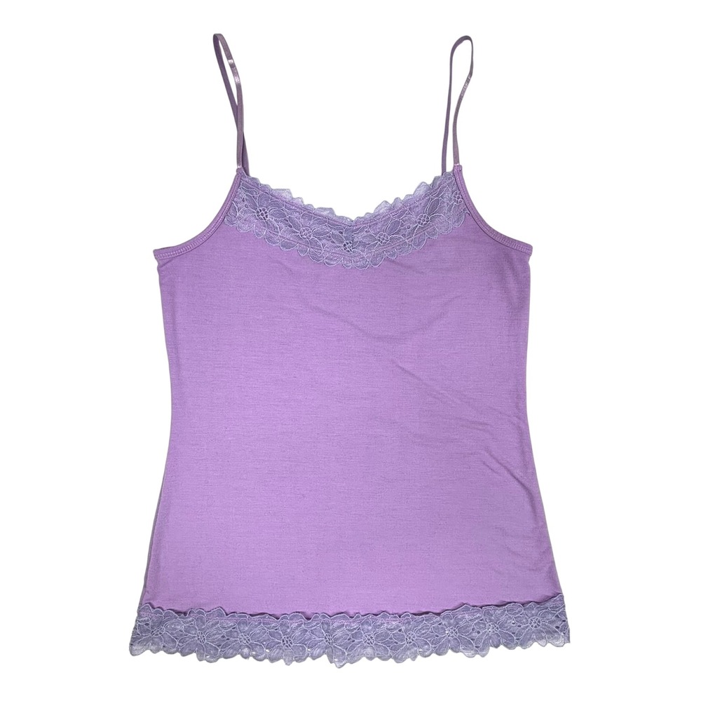 Y2K Lavender Lace Trim Cami‎ Tank Top Womens Medium Adjustable Straps EUC
